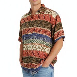 Pierre Cardin Shirt Hawaiian Geometric Multicolor Short Sleeves Mens Medium